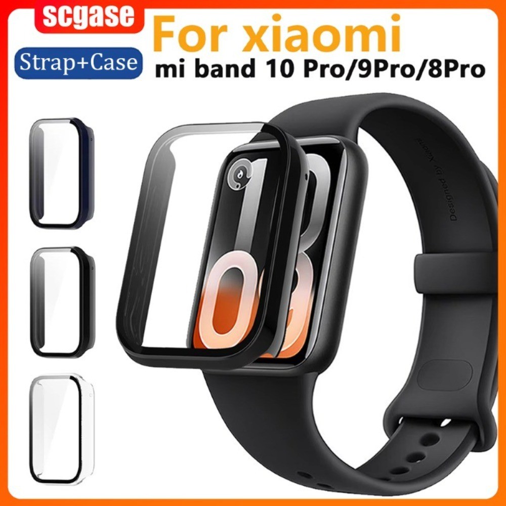 ป้องกันหน้าจอกรณี + สายซิลิโคนสําหรับ Xiaomi Band 10 Pro HD Anti-Fog กระจกนิรภัย & Hard PC กันชนสําหรับ Mi Band 9 Pro/8 pro สายรัดข้อมือ