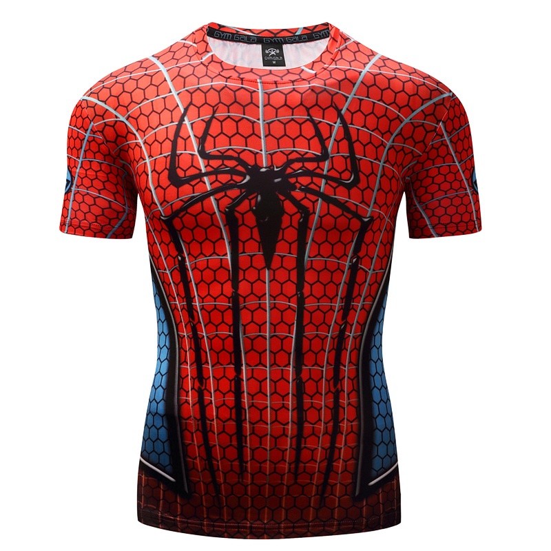 เสื้อยืดแขนสั้นกีฬาแห้งเร็ว ลายสไปเดอร์แมน แฟชั่นสตรีทแวร์ ผู้ชายใส่กลางแจ้ง ผ้านุ่มระบายอากาศ เหมาะฤดูร้อน