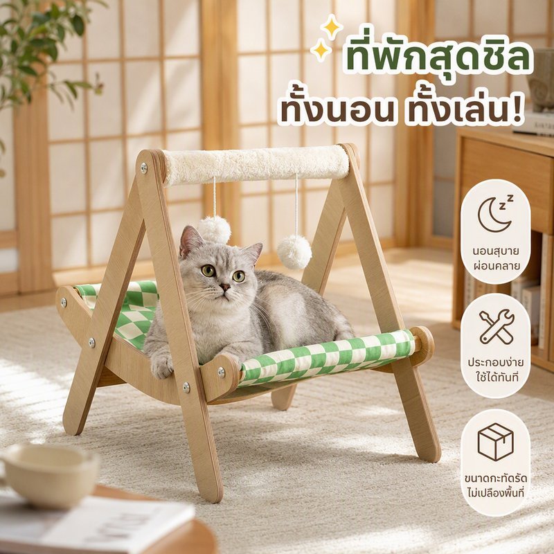 คอนโดแมว BHQ กรอบปีนแมว เปลญวนแมว ชิงช้าแมว เสาลับเล็บ ของเล่นลูกบอล ประกอบง่าย