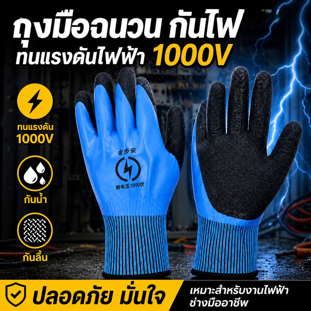 1000v ถุงมือฉนวน ถุงมือยางหุ้มฉนวนแรงดันสูง อุปกรณ์ช่วยช่างไฟให้ปลอดภัย ป้องกันการลื่นไถล ทนต่อการสึกหรอ ทนต่อการสึกหรอ