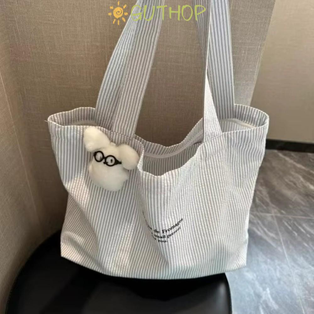 กระเป๋าสะพายข้าง Guthop แบบ tote ความจุมาก สไตล์เกาหลี ทำจากผ้าแคนวาสลายเส้นเรียบสำหรับผู้หญิงและเด็กผู้หญิง