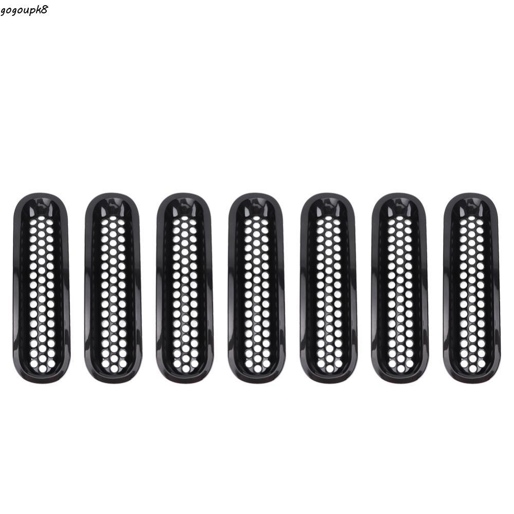 GOGOOU 7PCS ตะแกรงกันชนหน้า, ABS สีดําตาข่าย Grille ใส่, Engine Guard Direct Fit ฝาครอบกระจังหน้ารถย