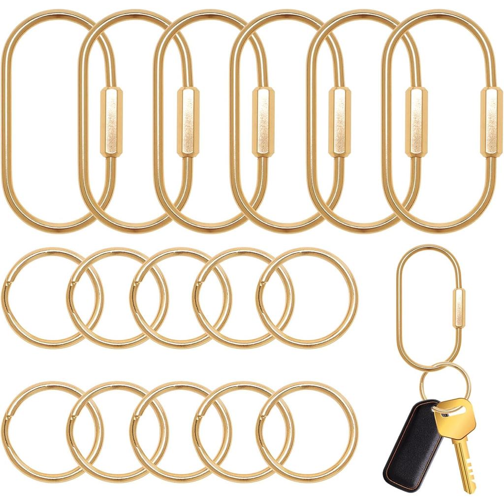 ทองเหลือง Key Rings Bulk Gold Key Chain Organizer สําหรับผู้ชายผู้หญิงปลอดภัยสกรูล็อค 10 O-Rings กระ