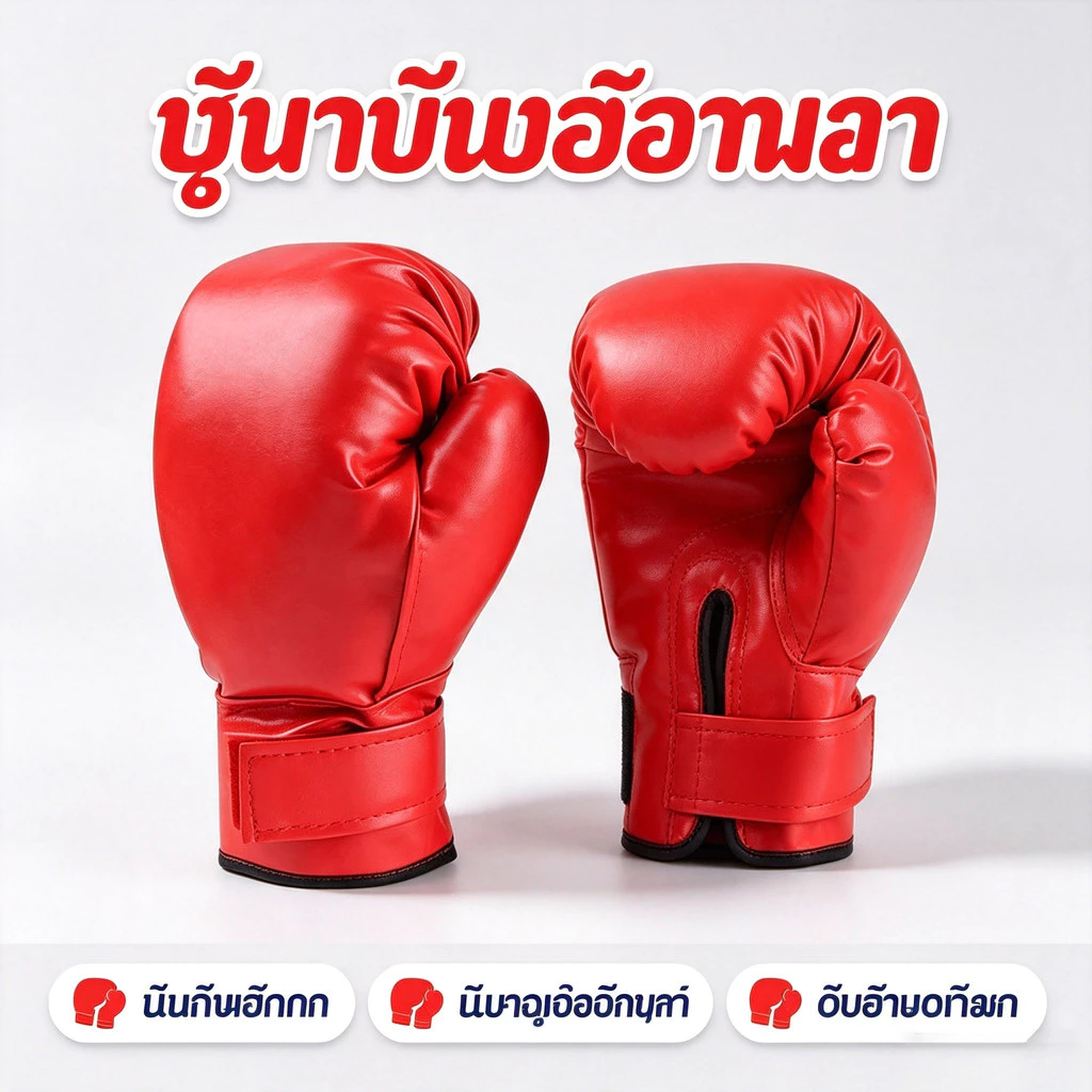 🐘จัดส่งจากประเทศไทย🐘 [COD] ถุงมือชกมวยเด็ก สีแดง วัสดุ PU นุ่ม ปกป้องมือ สายรัดข้อมือปรับได้ สำหรับฝึกมวยไทย เล่นกีฬา