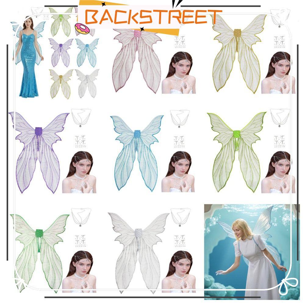 BACKSTAGE Fairy Wings สีสันสดใสพร้อมสติ๊กเกอร์ Angel Wings, Fantasy Headpiece Mermaid Butterfly Cost