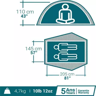 Decathlon Camping Tent 2 Seconds Easy เต็นท์สำหรับ 2 คนรุ่น 2 Seconds Easy ผ้า Fresh & Black - White/Blue