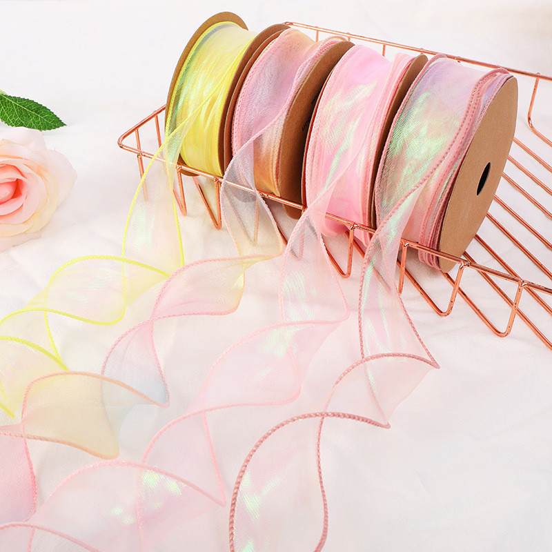 4cmx10Yards Iridescent Mermaid Yarn Ribbon Overlocked Lace Snow Yarn Wave Ribbon for Cake Baking & F