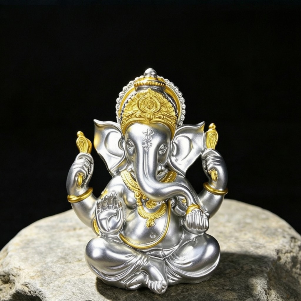 รูปพระพิฆเนศ Ornate รูปปั้นพระพิฆเนศ Ganpati Idol Compact Ganpati รูปปั้น Sculpted สําหรับแท่นบูชา, 
