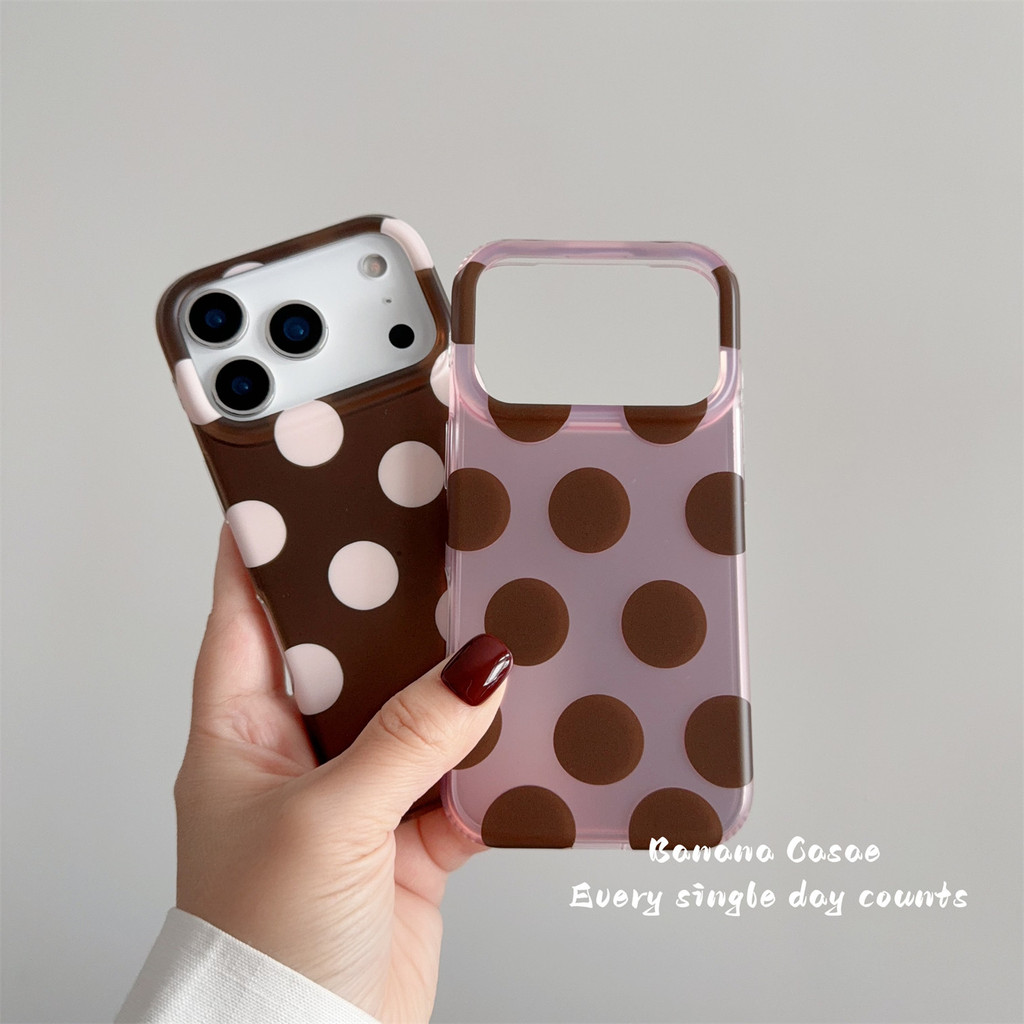 High-end บรรยากาศสีน้ําตาลสีชมพูตัดกัน Polka Dot เคสโทรศัพท์สําหรับ iPhone 17Promax 17Pro 16 16Pro 16Promax 14Promax 17 13 14 14Pro 15Promax 15 15Pro 18Pro 18Promax