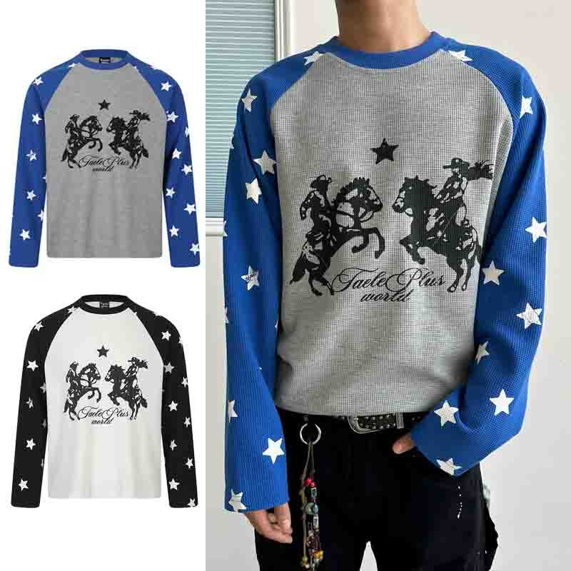 Baolongxin American Street Style Waffle XINGX เสื้อยืดแขนยาวไหล่