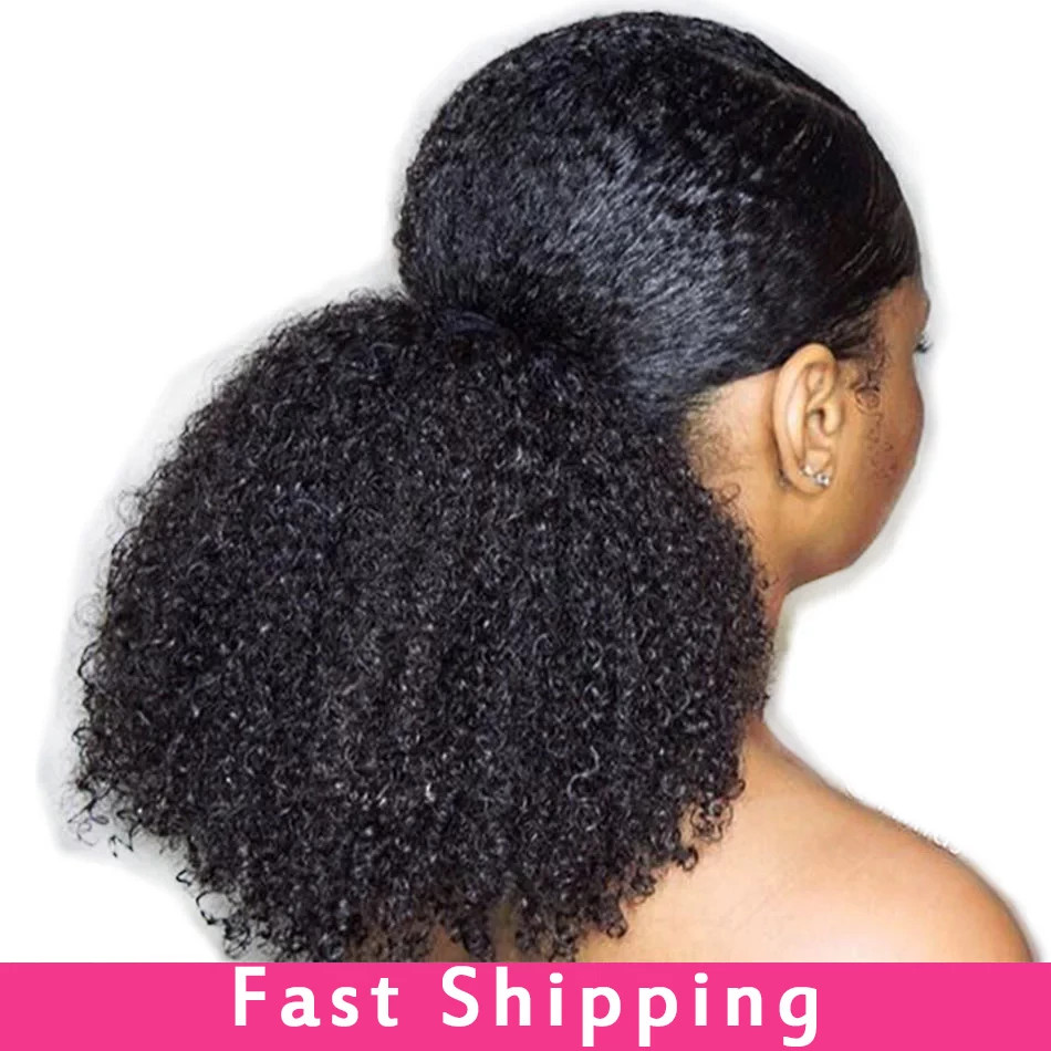 150g Full 4B 4C Afro Kinky Curl Peruvian Human Ponytail Hair