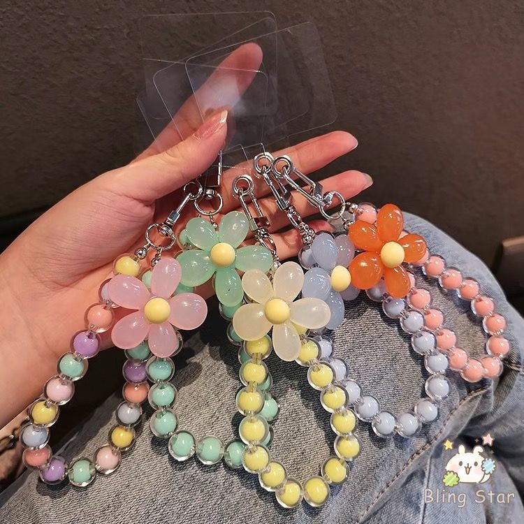 สายคล้องมือโทรศัพท์ ลูกปัดดอกไม้สีสันสดใส น่ารัก ตกแต่งเคสโทรศัพท์