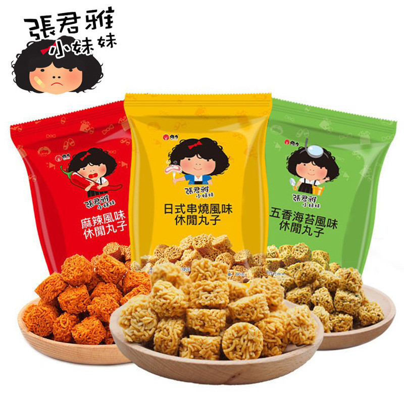 ไต้หวัน Zhang Junya Little Sister Skewers ลูกบาร์บีคิว Dim Sum Noodles 80g ขนมป่องสาหร่ายทะเลของว่าง
