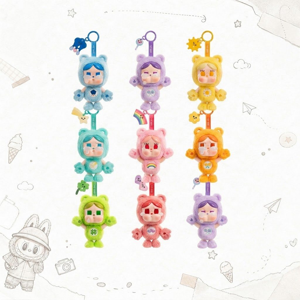 POPMARTCRYBABY x Care Bears Series จี้ตุ๊กตาไวนิล Mystery Box ของขวัญอินเทรนด์เล่นเครื่องประดับแท้