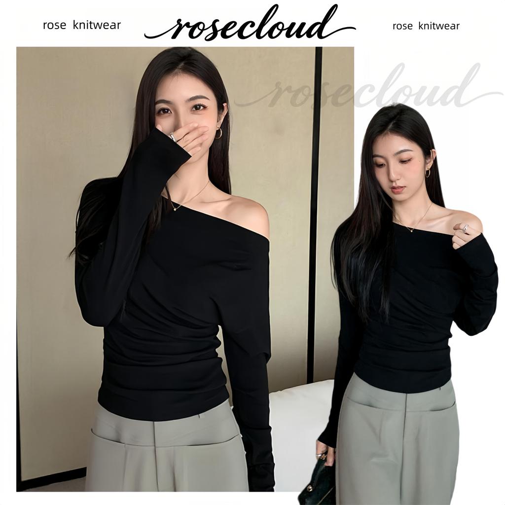 🌟ROSE🌟-16659เสื้อแขนสั้น เสื้อยืดผู้หญิง เสื้อยึดแขนยาว เปิดไหล่ทรงลิฟฟิต เข้ากับทุกสไตล์
