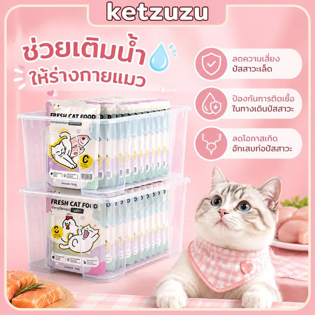 【Ketzuzu】[12/24/48ซอง] อาหารเปียกแมว เกรนฟรี Omega3 บำรุงขนและผิวหนัง อาหารเปียกลูกแมว แมวโต รสแซลมอน