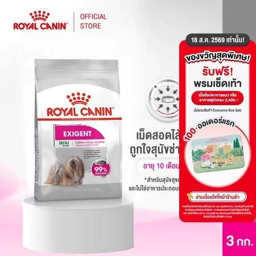 Royal Canin Mini Exigent 3kg อาหารเม็ดสุนัขโต พันธุ์เล็ก ช่างเลือกอาหาร อายุ 10 เดือนขึ้นไป (Dry Dog Food, โรยัล คานิน)
