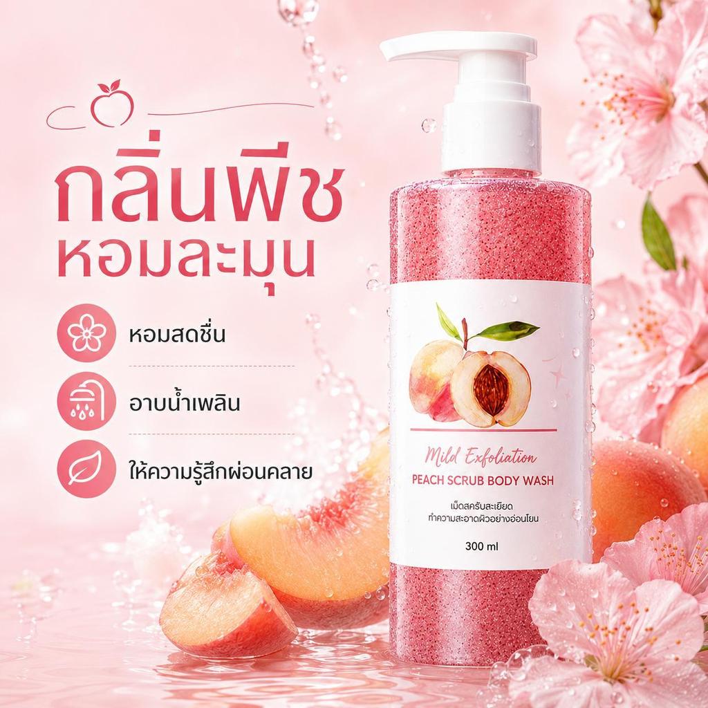 เจลอาบน้ำสครับผิวกาย กลิ่นพีช 300มล สครับอาบน้ำอ่อนโยน ผิวไม่ระคายเคือง ช่วยทำความExfoliating Body Wash 300ml-1767