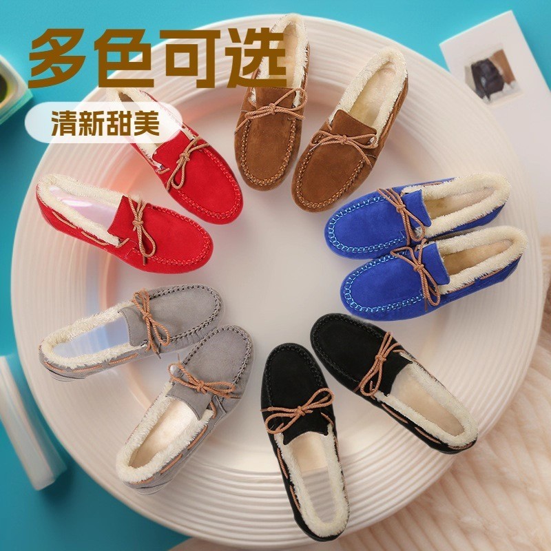 รองเท้าผ้าฝ้าย Low-Heel Low-Top Bow Lining ขนแกะออกแบบที่อบอุ่น