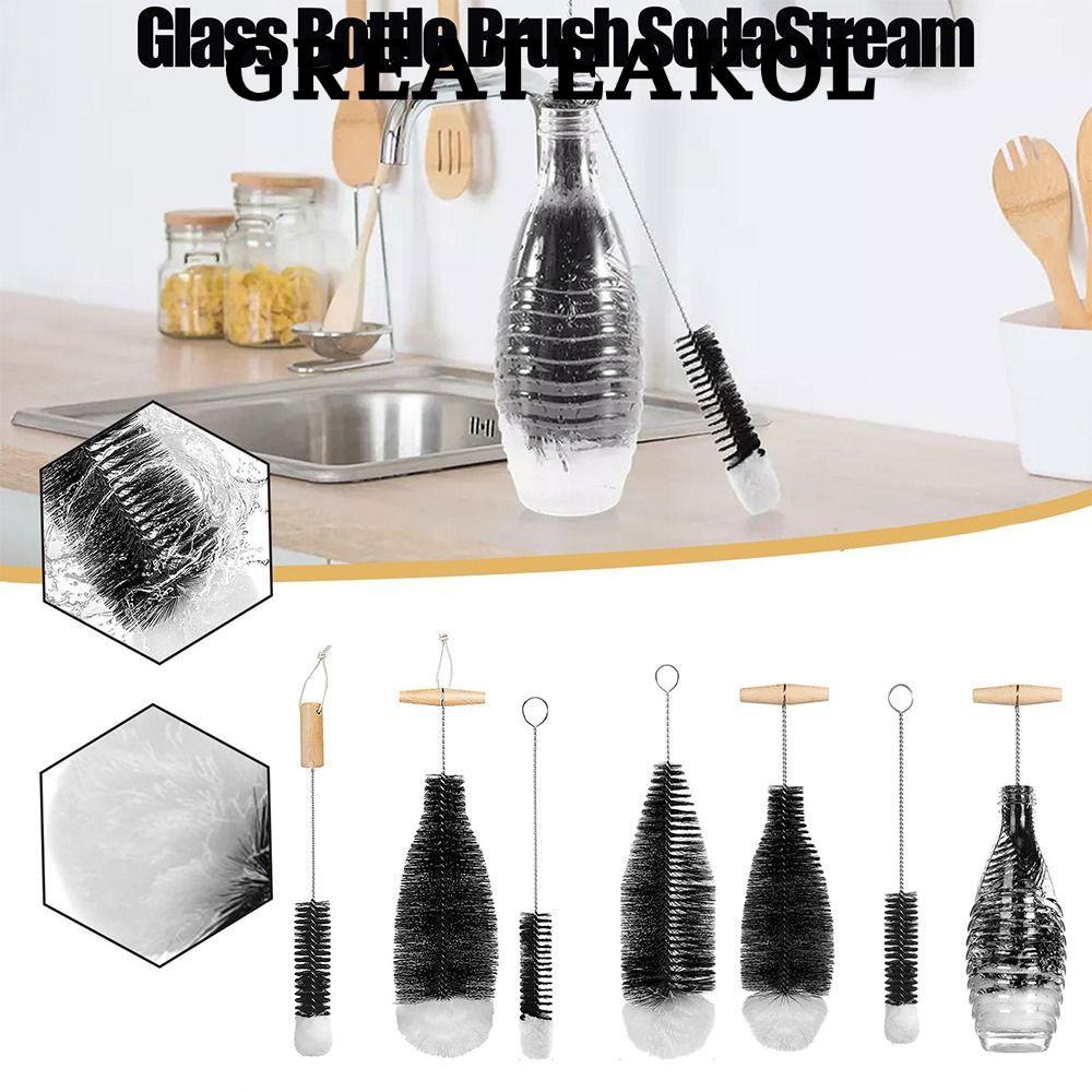GREATESKOL Glassware Jars ทําความสะอาด, เครื่องดื่ม Wineglass ขวดถ้วย Beechwood Handle Soda Stream ข
