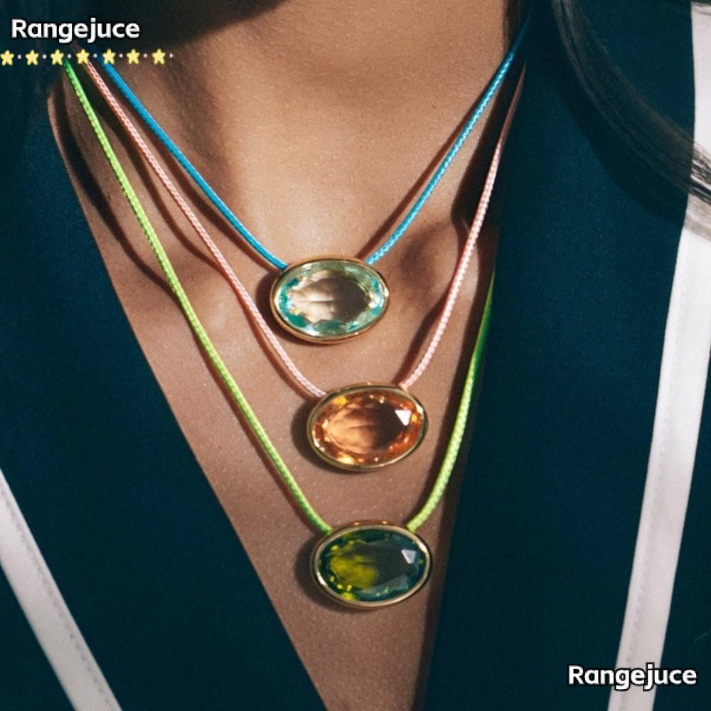 RANGEJUCE สร้อยคอจี้คริสตัล,สายบางสีสันขี้ผึ้งทอง BEZEL Choker, Elegant Oval Cut Gem ขนาดใหญ่คริสตัล