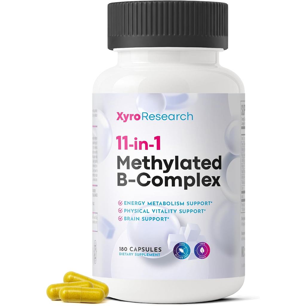 Methylated B-Complex Vitamins - Complete Bioactive Methyl B-Vitamins B12 B6 B9 5-MTHF for Energy Hea