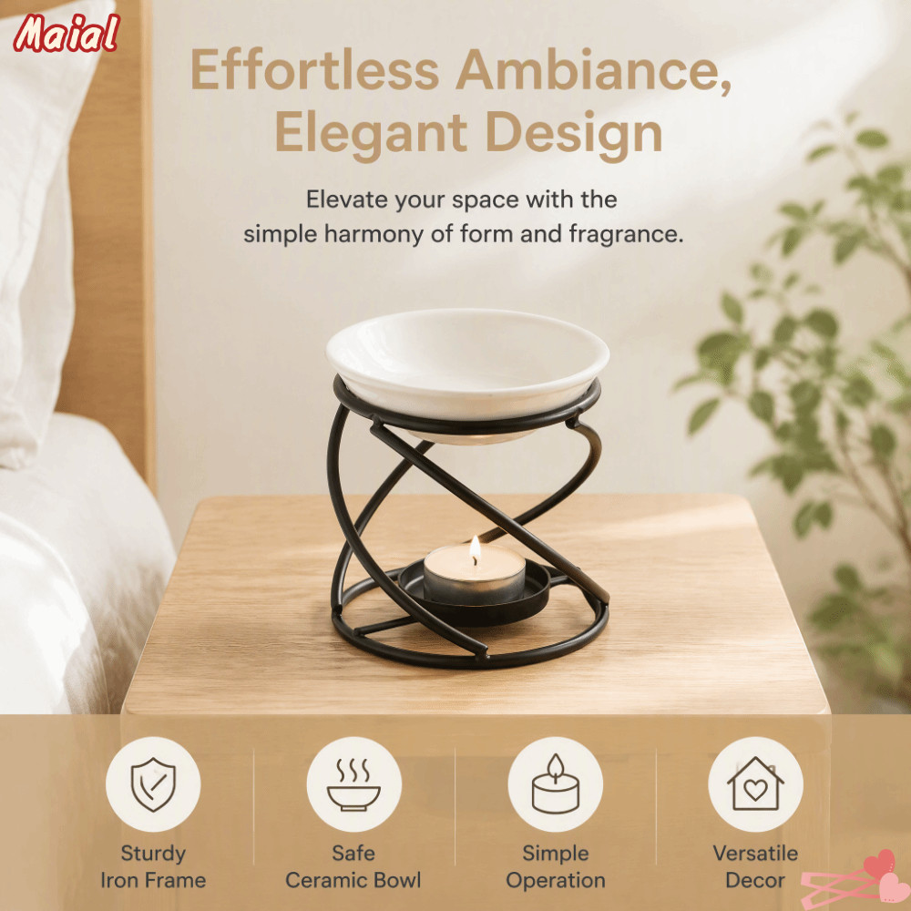 MAAIL Wax Melt อุ่น, โลหะ 3.94x3.86in Essential Oil Burner,ปฏิบัติสไตล์อุตสาหกรรมออกแบบเซรามิคชามรวม