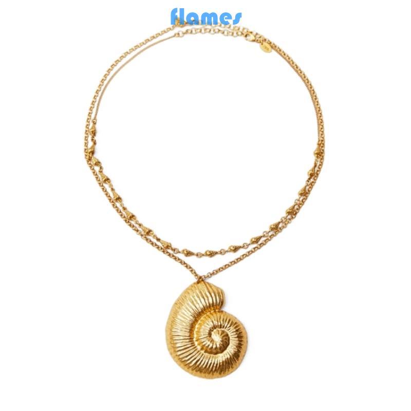FL สีทอง 2 ชั้น Conch จี้สร้อยคอผู้หญิง Egirls y2k คอเครื่องประดับ Clavicle Chain แฟชั่นเกาหลี Party