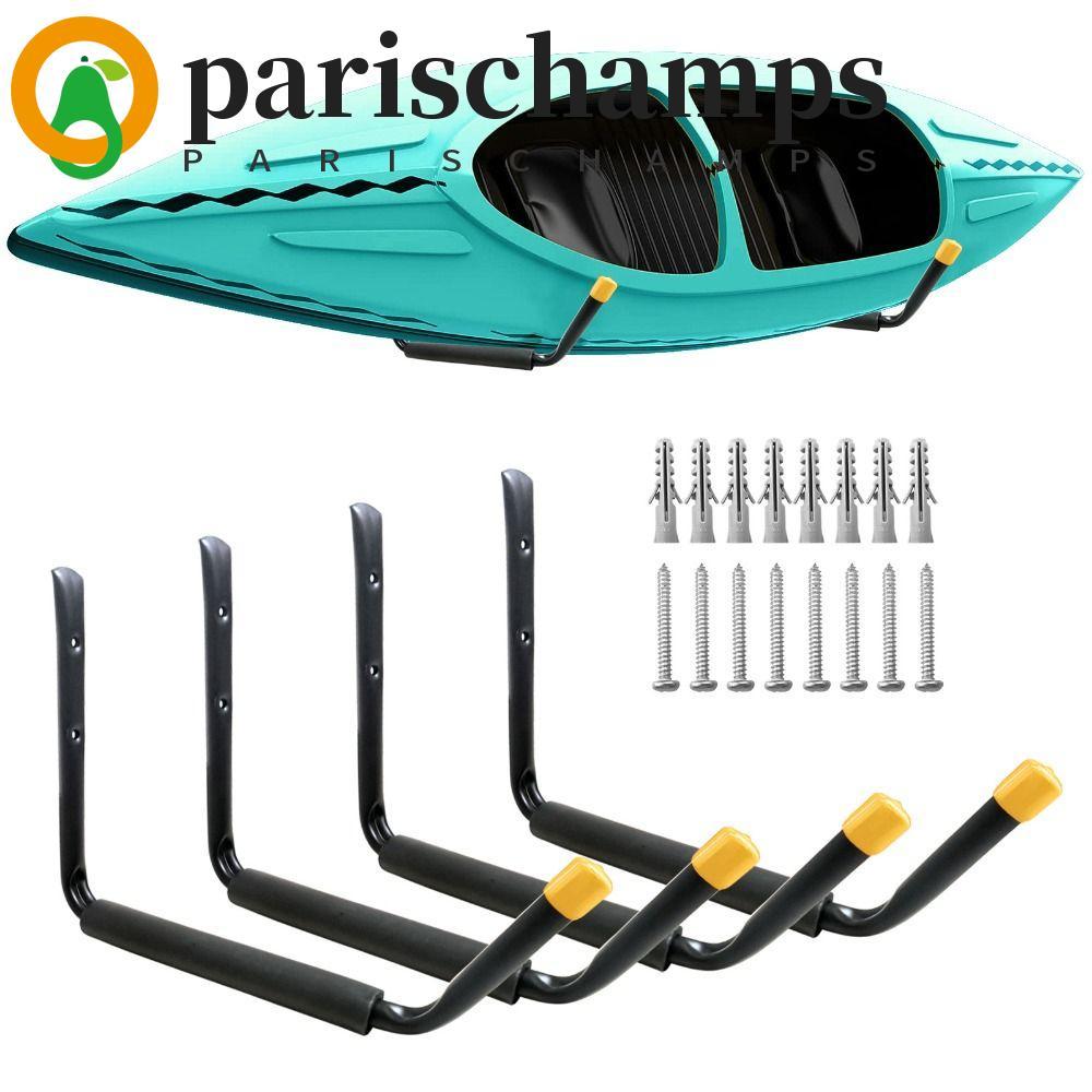 PARISCHAMPS Kayak Rack, ติดผนัง Heavy Duty Kayak แขวน, แขวนเครื่องมือสีดําแบบพกพาวงเล็บโรงรถ Kayak S
