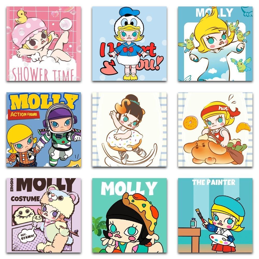 [ks1508.th] Ready Stock Sheet Pop Mart Molly Sticker High-value Cartoon Cute Handbook Phone Case diy