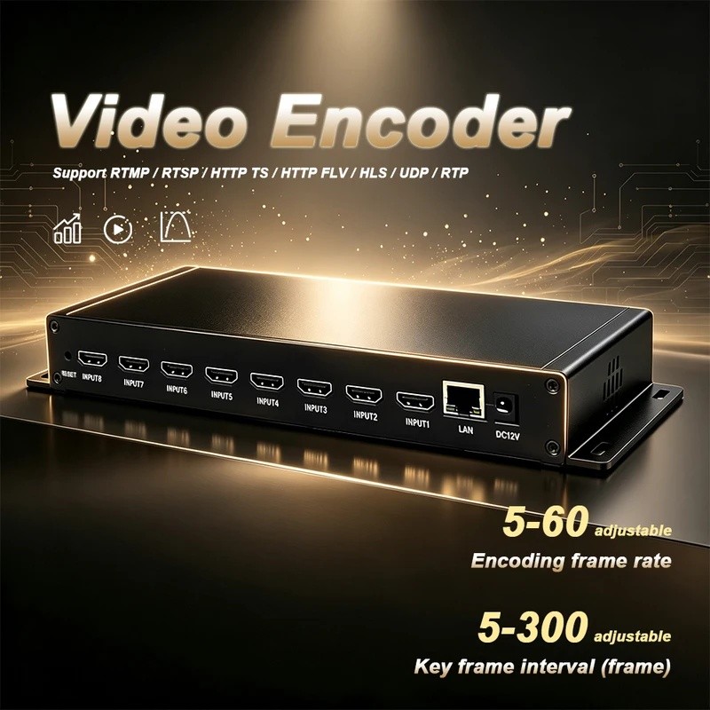 J8DE 8-Channel HD Encoder H265 HEVC H264 เครือข่าย IPTV CATV Encoder สตรีมมิ่ง Media Web Push สตรีมม