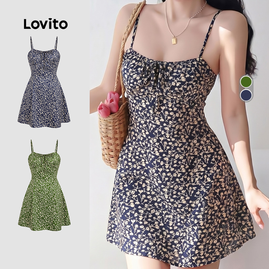 Lovito โบโฮ เดรส ซิป ผูกเชือก เดรสฤดูใบไม้ผลิ/ฤดูร้อนสําหรับผู้หญิง LK4ED817
