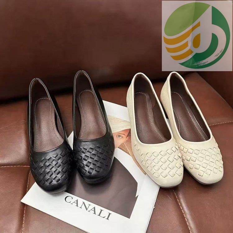 Ye2 Low Heel (Less3cm) PU Rubber Square Heel Low Cut Slip-On Shoes