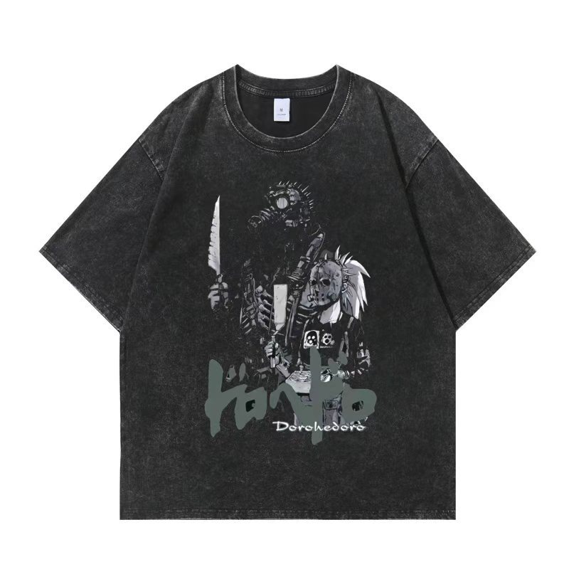 Different Beasts Dorohedoro Dorohedoro แขนสั้นอเมริกัน Casual Retro อะนิเมะพิมพ์เสื้อยืดผู้ชายหลวมด้