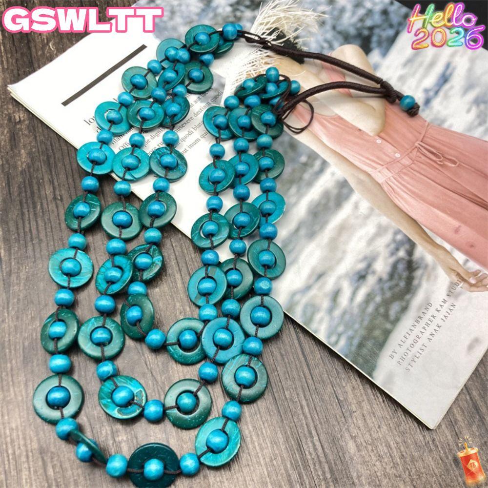 MOFOU สร้อยคอไม้ Statement Bib Bead เครื่องประดับคอแฮนด์เมด