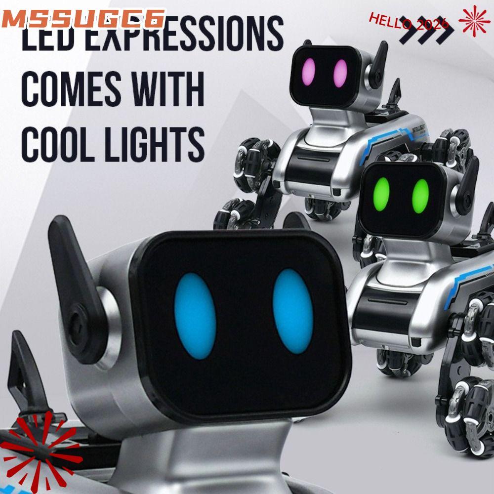 MSSUGYL RC AI Robot, Silver Eight Wheeled Remote Control Robot, Creative Plastic 8 Wheel Pet Dog Chi