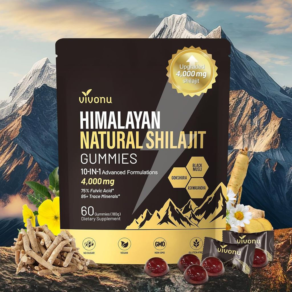 ShilajitforMen&WomenGummies|4000mg10-in-1FormulawithPureHimalyanShilajit,Ashwagand75%FulvicAcid|Suga