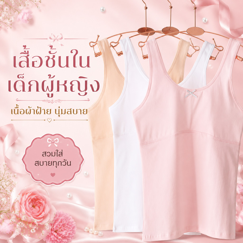 เสื้อกล้ามเด็กผู้หญิง เหมาะสำหรับ 8 10 11 13 14 15 16 18 ปี，ชุดชั้นใน เด็ก ผู้หญิง 12 ปี มีสีขาว ชมพ