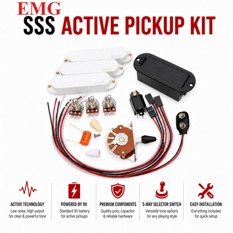 EMG Active Single Coils Pickups SSS Pickups 1 เล่ม 2 โทน 5 ทางใบมีดสายไฟ (อุปกรณ์เสริมสีดํา/สีขาว)