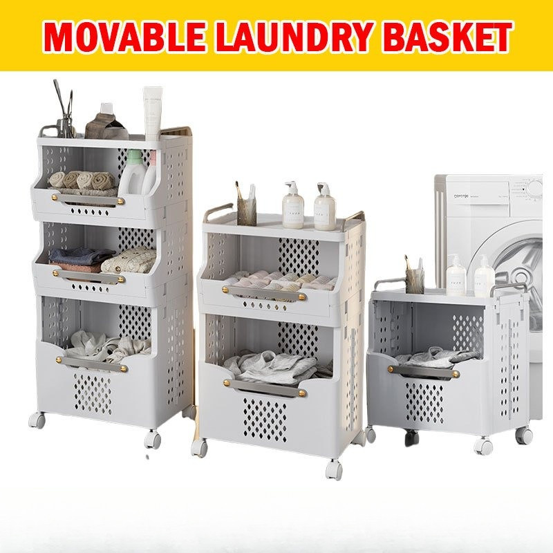 Laundry Basket with Wheels, Movable Laundry Storage Rack, Minimalist Integrated Space-Saving Laundry