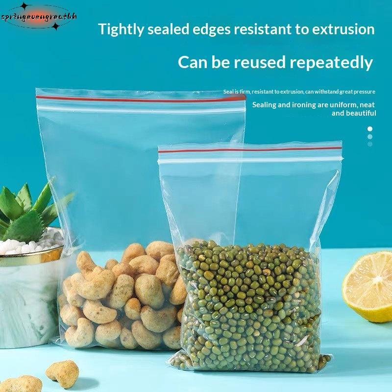 SPING 100 ชิ้นหดใสถุงพลาสติกอาหารปลอดภัยสูญญากาศปิดผนึกสําหรับ Home Kitchen เก็บอาหาร Travel Paing DDC
