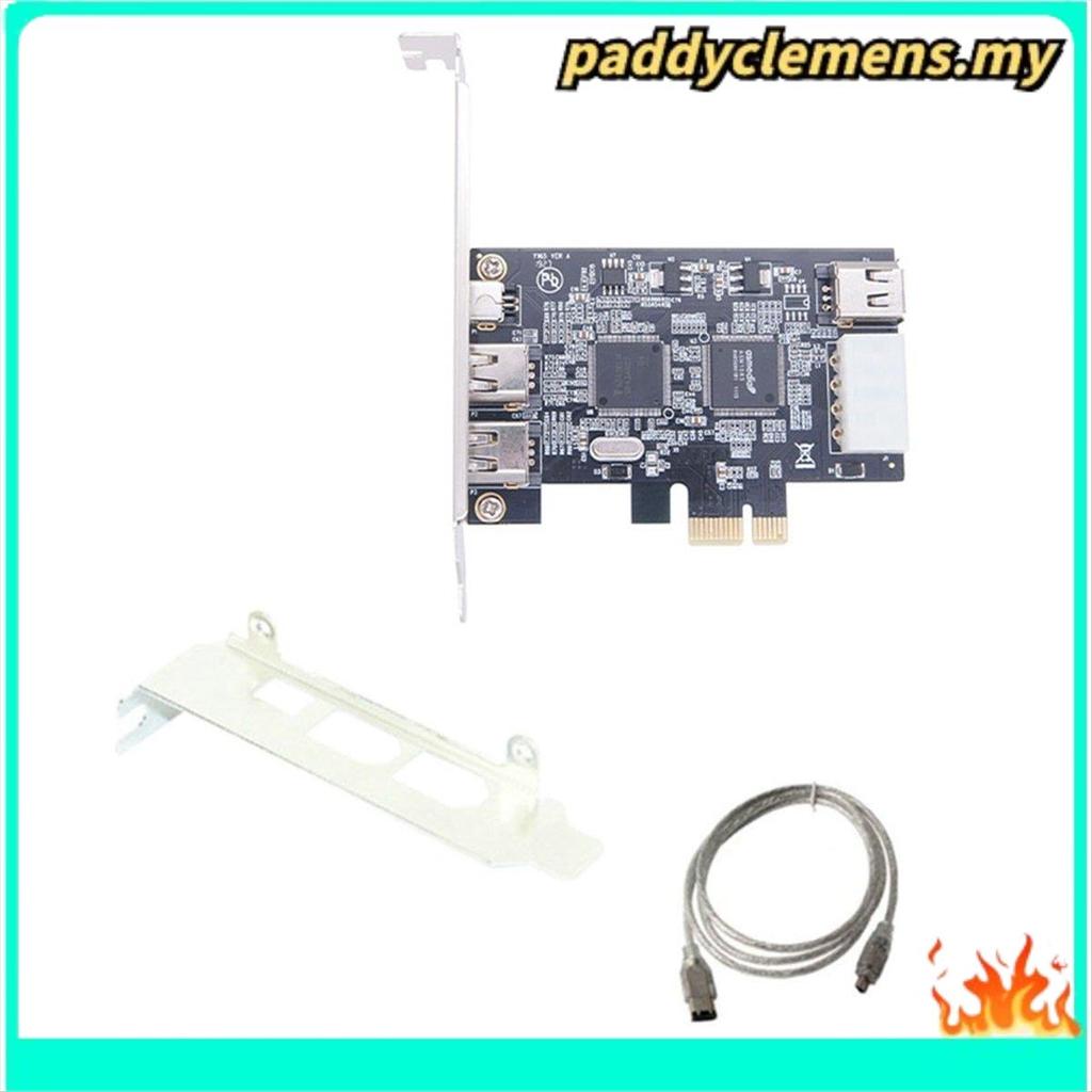 PCI-E 1X IEEE 1394A 4 พอร์ต (3+1) อะแดปเตอร์การ์ด Firewire 1394 A PCIe Black PC + โลหะ + 6 พินเป็น 4