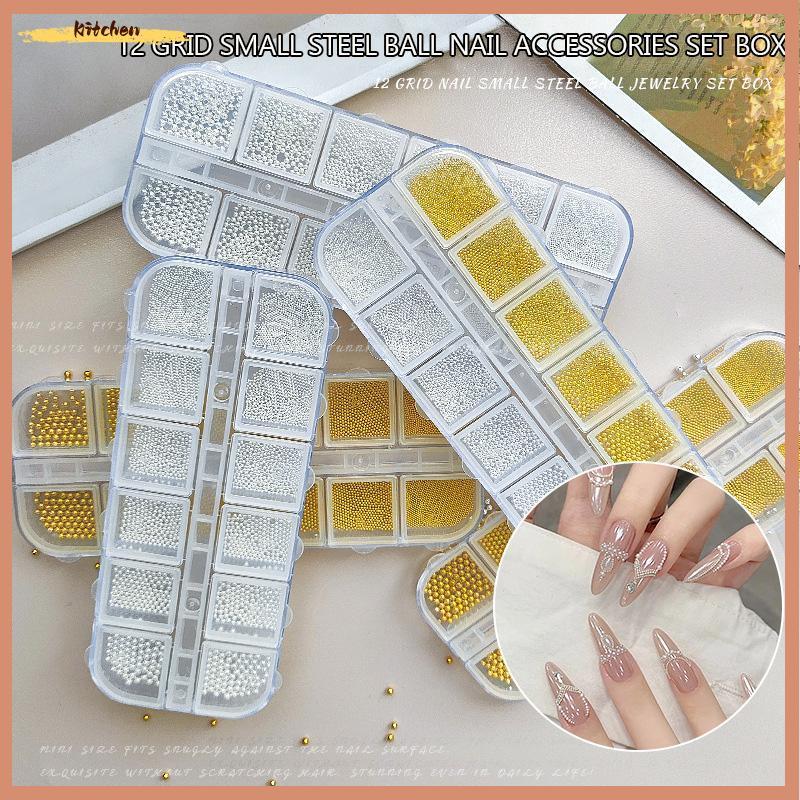 XDT 12 กริด 0.6-2 มม.ขนาดผสม 3D เล็บเหล็กลูกปัดทองเงิน Micro Ball Decor KCP