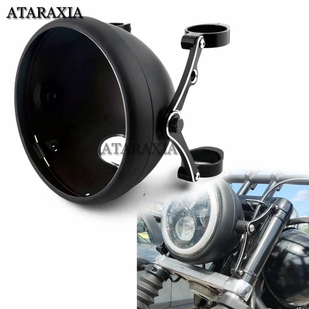 N2Motorcycle Vintage 7" LED Headlight Mounting Bucket 7 Inch Light Shell Deep Housing CNC Bracket fo