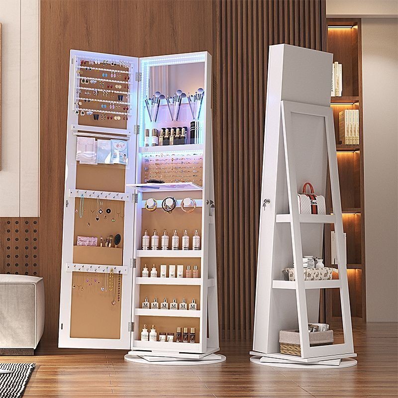 Rotating Full-Length Mirror LED Floor Stand Storage Dressing Mirror Vertical Large Capacity Storage 