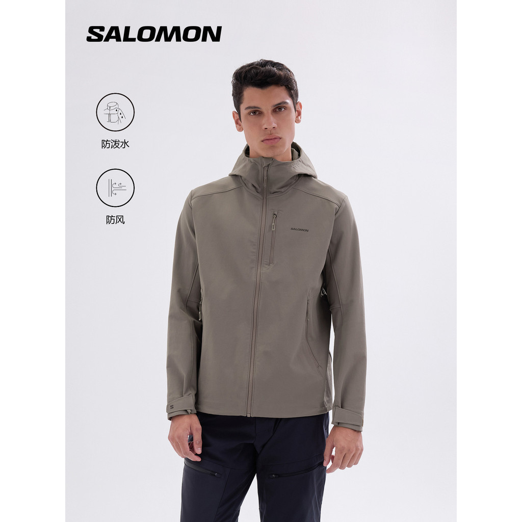Salomon Salomon Salomon กลางแจ้งผู้ชายกันน้ําเดินป่าเดินป่าแจ็คเก็ต Soft Shell OUTPEAK SOFTSHELL M