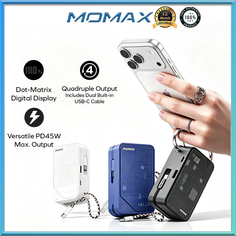 Momax 1-Power X+ 10000mAh 20000mAh Power Bank PD 45W พร้อมหน้าจอ LED Dual ในตัวสาย USB C ชาร์จเร็ว P
