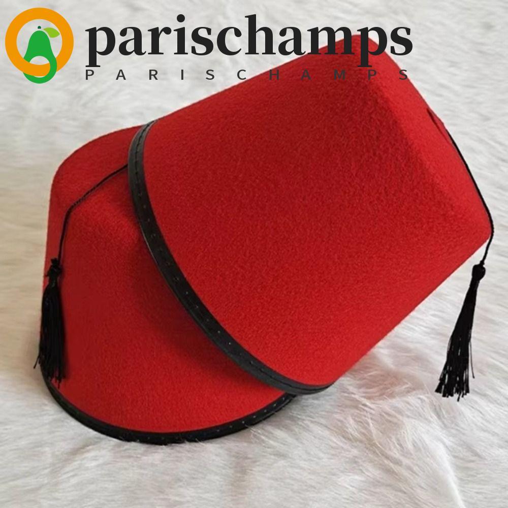 PARISCHAMPS Felt Fez Cap, Round Red Color Tarboosh Fez Hat, Universal Moroccan Hat Breathable Ottoma