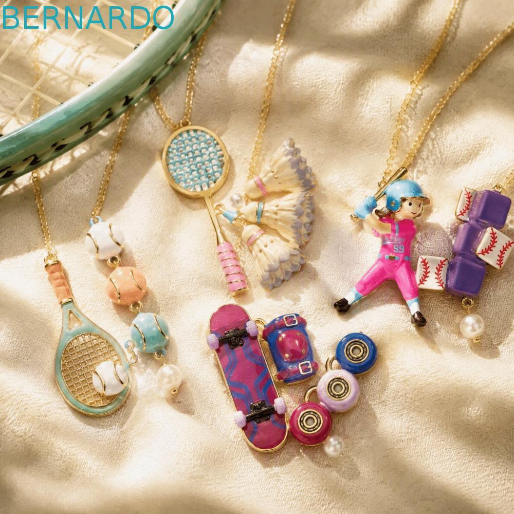 BERNARDO สร้อยคอเคลือบ,สร้อยคอกีฬาน่ารักชุบทอง,3D ความแปลกใหม่ Y2K Pearl Charm กีฬาเครื่องประดับธีมผ