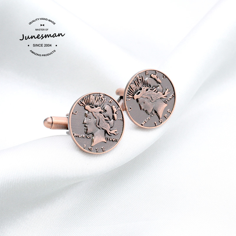 เหรียญนําโชค!June Man Handmade French Cufflinks Mens Cuff Nails Shirt Cuff Gift Box